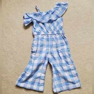 Janie and Jack Girls Blue Rose Gingham Jumpsuit Romper sz3